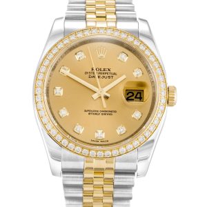 Rolex Datejust 116243 Mens 36 Mm Steel & Yellow Gold Set With Diamonds Case Automatic Movement