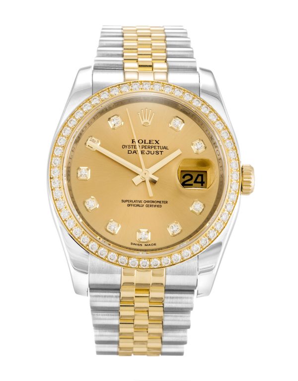 Rolex Datejust 116243 Mens 36 Mm Steel & Yellow Gold Set With Diamonds Case Automatic Movement