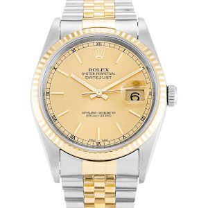 Rolex Datejust 16233 Mens 36 Mm Steel & Yellow Gold Case Automatic Movement