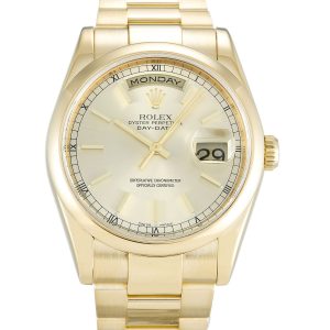 Rolex Day-date 118208 Mens 36 Mm Yellow Gold Case Automatic Movement