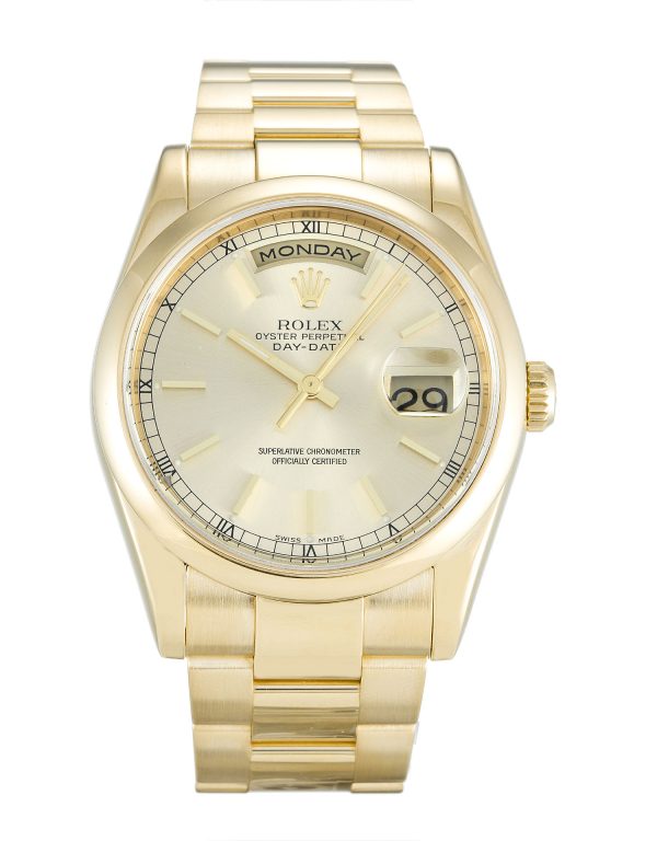 Rolex Day-date 118208 Mens 36 Mm Yellow Gold Case Automatic Movement