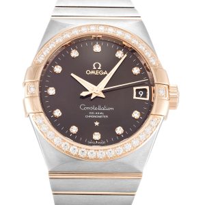 Omega Constellation Chronometer 123.25.38.21.63.001 Mens 38 Mm Rose Gold & Steel Set With Diamonds Case Automatic Co-axial Movement