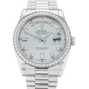 Rolex Day-date 118346 Mens 36 Mm Platinum Set With Diamonds Case Automatic Movement