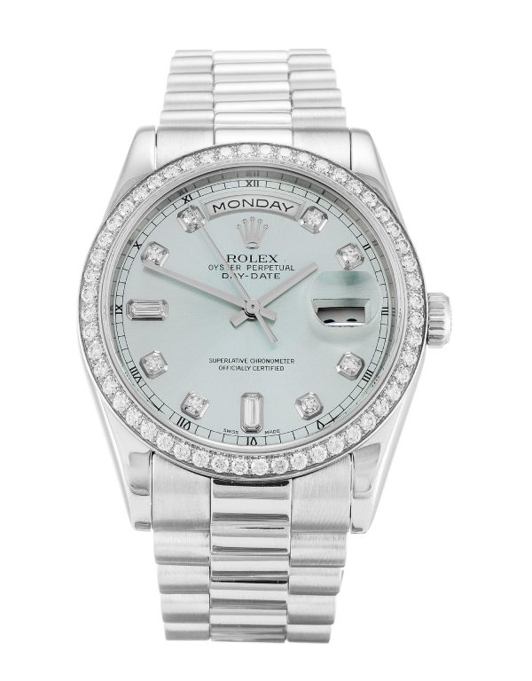 Rolex Day-date 118346 Mens 36 Mm Platinum Set With Diamonds Case Automatic Movement