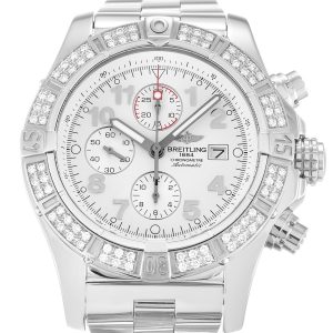 Breitling Super Avenger A13370 Mens 48.4 Mm Steel Set With Diamonds Case Quartz Movement