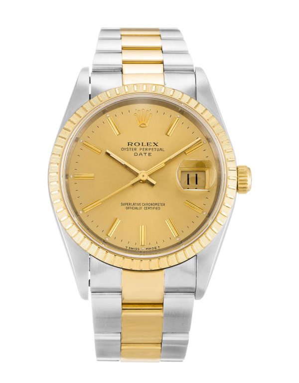 Rolex Oyster Perpetual Date 15223 Unisex 34 Mm Steel & Yellow Gold Case Automatic Movement