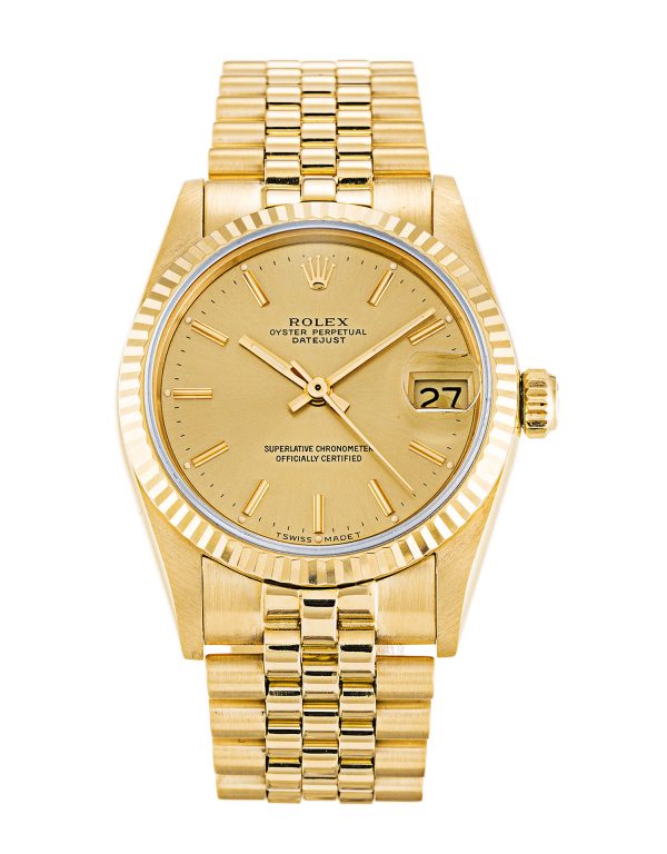 Rolex Mid-size Datejust 68278 Unisex 31 Mm Yellow Gold Case Automatic Movement