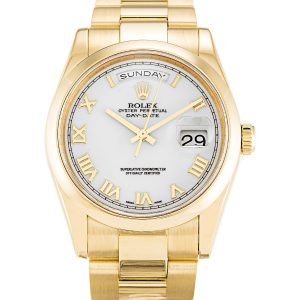 Rolex Day-date 118208 Mens 36 Mm Yellow Gold Case Automatic Movement