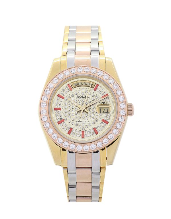 Rolex Day-date 118346 Lady 36 Mm Rose Gold And Yellow Gold With Diamonds Case Automatic Movement