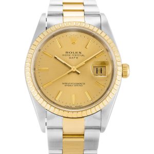 Rolex Oyster Perpetual Date 15223 Unisex 34 Mm Steel & Yellow Gold Case Automatic Movement